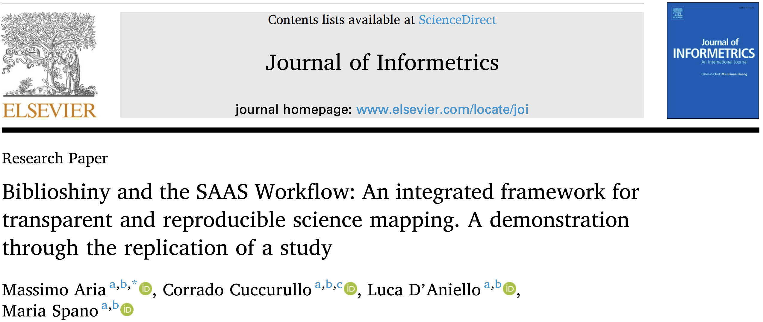 Biblioshiny and the SAAS Workflow paper in Journal of Informetrics