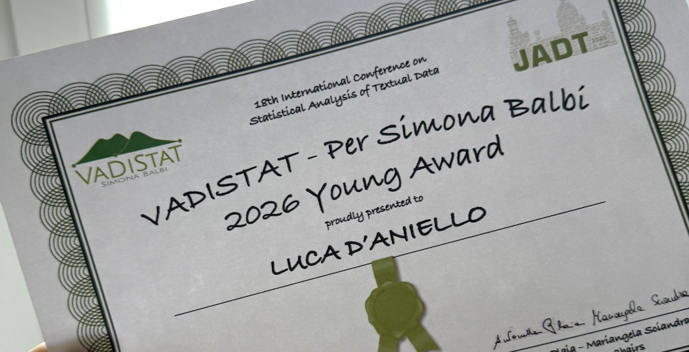 VADISTAT – Per Simona Balbi Young Award certificate